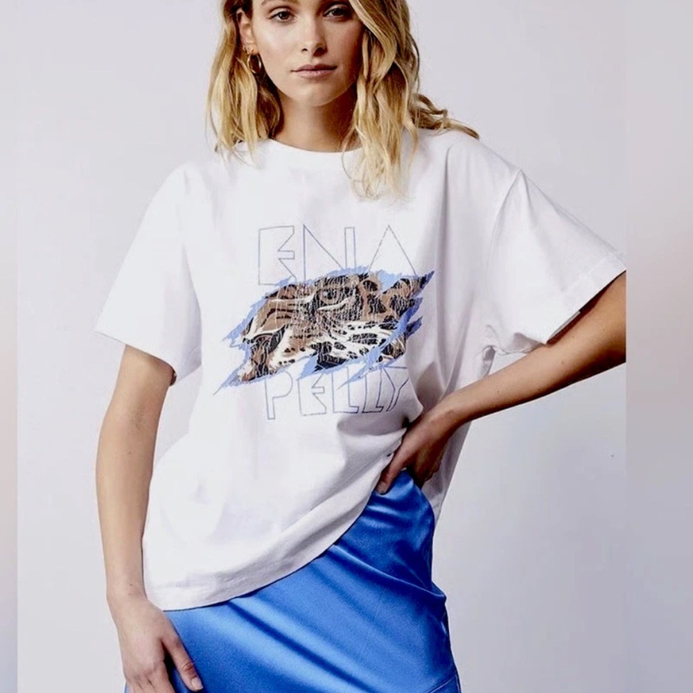 Pristine ENA PELLY tigers eye tee in white 8 Rare Sold Out!